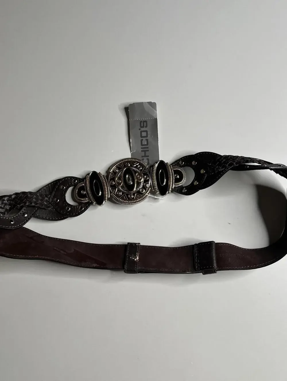 Chico's Hydrana‎ Belt Womens M Brown Leather Medallion Trouser Waist Studded